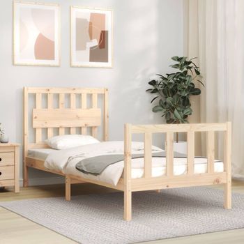 Cama Individual | Cama Para Adultos | Estructura De Cama Con Cabecero Madera Maciza Cfw178900