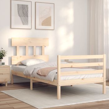 Cama Individual | Cama Para Adultos | Estructura De Cama Con Cabecero Madera Maciza Cfw554229