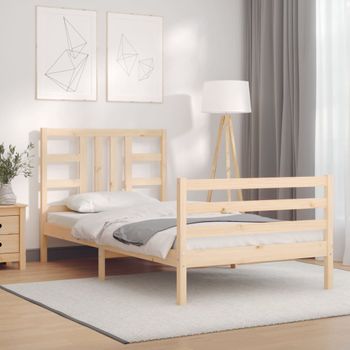 Cama Individual | Cama Para Adultos | Estructura De Cama Con Cabecero Madera Maciza Cfw171121