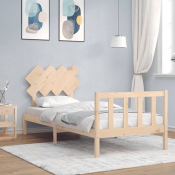 Cama Individual | Cama Para Adultos | Estructura De Cama Con Cabecero Madera Maciza Cfw309388