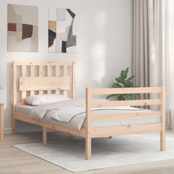 Cama Individual | Cama Para Adultos | Estructura De Cama Con Cabecero Madera Maciza Cfw509119