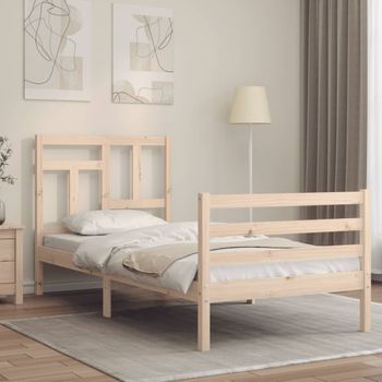 Cama Individual | Cama Para Adultos | Estructura De Cama Con Cabecero Madera Maciza Cfw669631