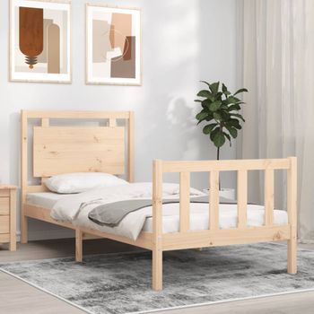 Cama Individual | Cama Para Adultos | Estructura De Cama Con Cabecero Madera Maciza 100x200 Cm Cfw116858