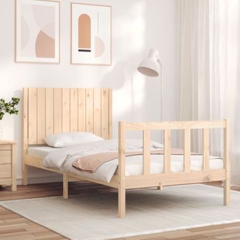 Cama Individual | Cama Para Adultos | Estructura De Cama Con Cabecero Madera Maciza 100x200 Cm Cfw663526