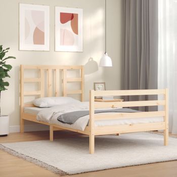 Cama Individual | Cama Para Adultos | Estructura De Cama Con Cabecero Madera Maciza 100x200 Cm Cfw198097