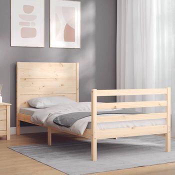 Cama Individual | Cama Para Adultos | Estructura De Cama Con Cabecero Madera Maciza 100x200 Cm Cfw320982