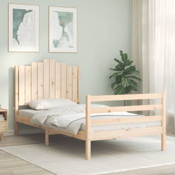 Cama Individual | Cama Para Adultos | Estructura De Cama Con Cabecero Madera Maciza 100x200 Cm Cfw433707