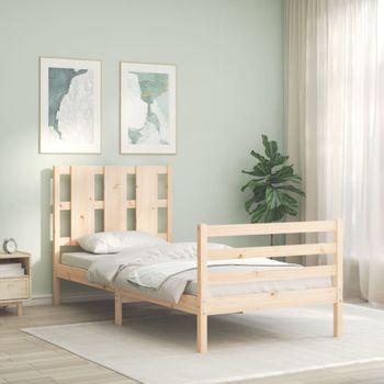 Cama Individual | Cama Para Adultos | Estructura De Cama Con Cabecero Madera Maciza 100x200 Cm Cfw686567