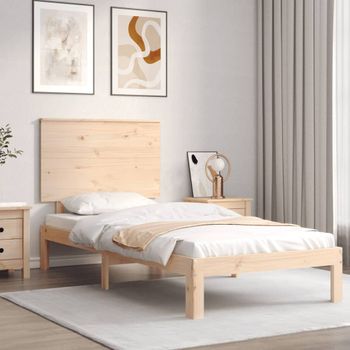 Cama Individual | Cama Para Adultos | Estructura De Cama Con Cabecero Madera Maciza 100x200 Cm Cfw760106