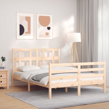 Cama Matrimonial | Cama Para Adultos | Estructura De Cama Con Cabecero Madera Maciza 120x200 Cm Cfw884761