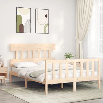 Cama Matrimonial | Cama Para Adultos | Estructura De Cama Con Cabecero Madera Maciza 120x200 Cm Cfw940941