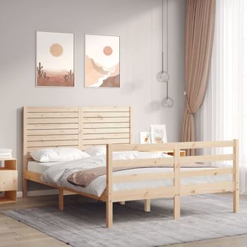 Cama Matrimonial | Cama Para Adultos | Estructura De Cama Con Cabecero Madera Maciza 120x200 Cm Cfw628985