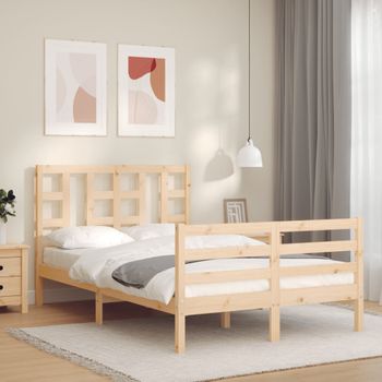 Cama Matrimonial | Cama Para Adultos | Estructura De Cama Con Cabecero Madera Maciza 120x200 Cm Cfw153037