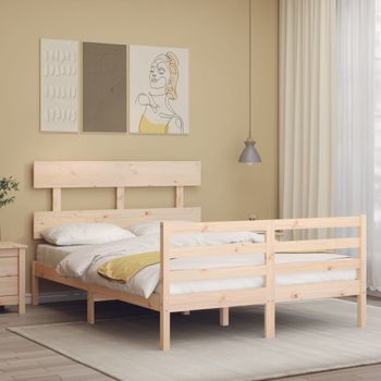 Cama Matrimonial | Cama Para Adultos | Estructura De Cama Con Cabecero Madera Maciza 120x200 Cm Cfw497478