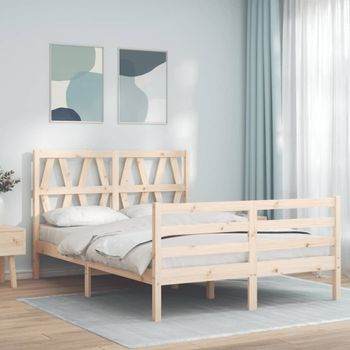 Cama Matrimonial | Cama Para Adultos | Estructura De Cama Con Cabecero Madera Maciza 120x200 Cm Cfw625187