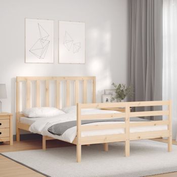 Cama Matrimonial | Cama Para Adultos | Estructura De Cama Con Cabecero Madera Maciza 140x190 Cm Cfw796047