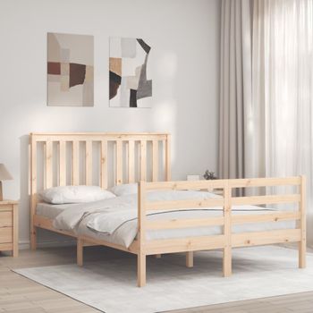 Cama Matrimonial | Cama Para Adultos | Estructura De Cama Con Cabecero Madera Maciza 140x190 Cm Cfw772642