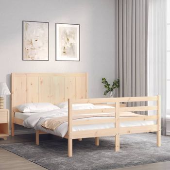 Cama Matrimonial | Cama Para Adultos | Estructura De Cama Con Cabecero Madera Maciza 140x190 Cm Cfw617405