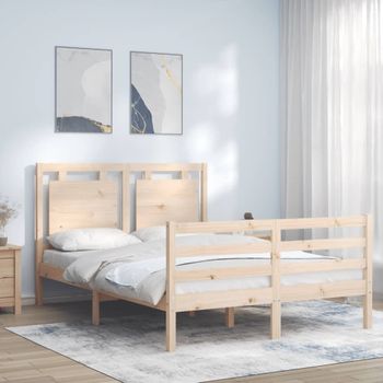 Cama Matrimonial | Cama Para Adultos | Estructura De Cama Con Cabecero Madera Maciza 140x190 Cm Cfw474948