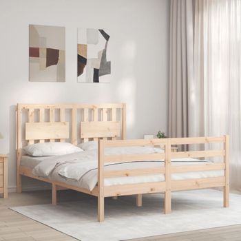 Cama Matrimonial | Cama Para Adultos | Estructura De Cama Con Cabecero Madera Maciza 140x190 Cm Cfw481154