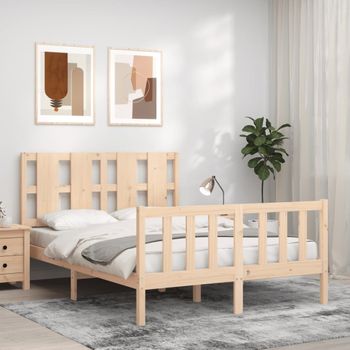 Cama Matrimonial | Cama Para Adultos | Estructura De Cama Con Cabecero Madera Maciza 140x190 Cm Cfw451224