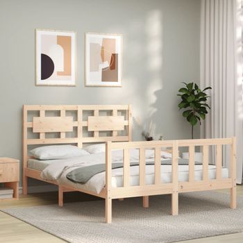 Cama Matrimonial | Cama Para Adultos | Estructura De Cama Con Cabecero Madera Maciza 140x190 Cm Cfw573549