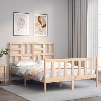 Cama Matrimonial | Cama Para Adultos | Estructura De Cama Con Cabecero Madera Maciza 140x190 Cm Cfw768580