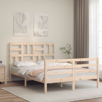 Cama Matrimonial | Cama Para Adultos | Estructura De Cama Con Cabecero Madera Maciza 140x190 Cm Cfw580234