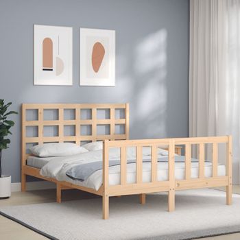 Cama Matrimonial | Cama Para Adultos | Estructura De Cama Con Cabecero Madera Maciza 140x190 Cm Cfw985820