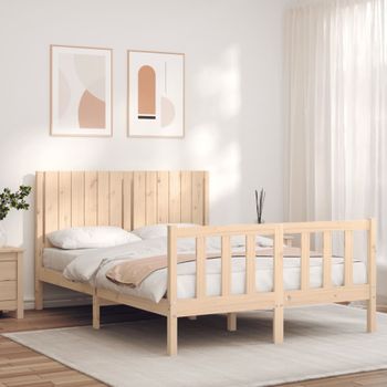 Cama Matrimonial | Cama Para Adultos | Estructura De Cama Con Cabecero Madera Maciza 140x190 Cm Cfw288619