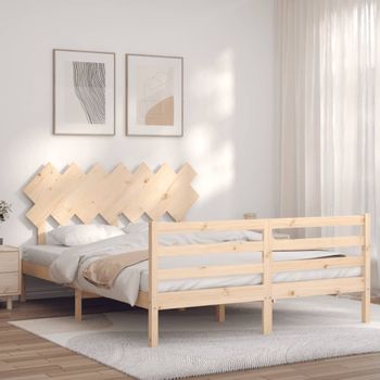 Cama Matrimonial | Cama Para Adultos | Estructura De Cama Con Cabecero Madera Maciza 140x190 Cm Cfw177360