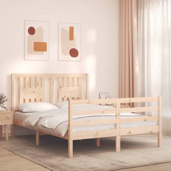 Cama Matrimonial | Cama Para Adultos | Estructura De Cama Con Cabecero Madera Maciza 140x190 Cm Cfw101267