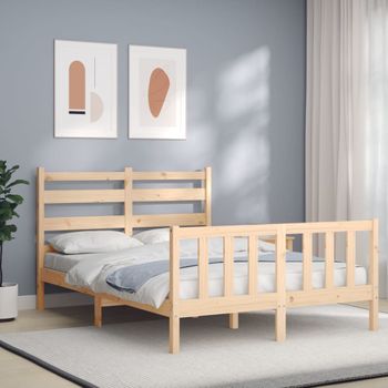 Cama Matrimonial | Cama Para Adultos | Estructura De Cama Con Cabecero Madera Maciza 140x190 Cm Cfw768815