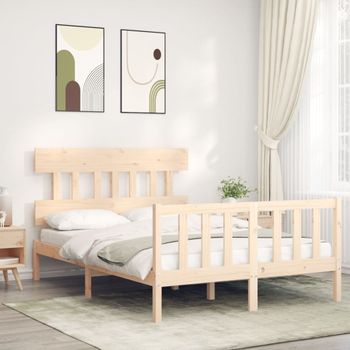 Cama Matrimonial | Cama Para Adultos | Estructura De Cama Con Cabecero Madera Maciza 140x190 Cm Cfw867841