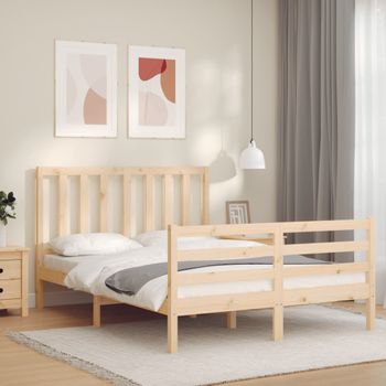 Cama Matrimonial | Cama Para Adultos | Estructura De Cama Con Cabecero Madera Maciza 140x200 Cm Cfw830743