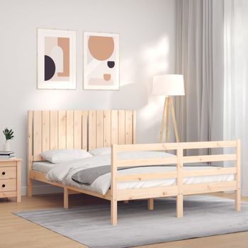 Cama Matrimonial | Cama Para Adultos | Estructura De Cama Con Cabecero Madera Maciza 140x200 Cm Cfw215259