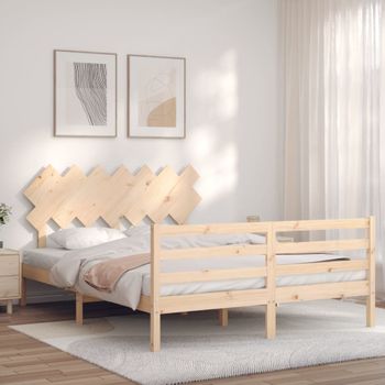 Cama Matrimonial | Cama Para Adultos | Estructura De Cama Con Cabecero Madera Maciza 140x200 Cm Cfw917156