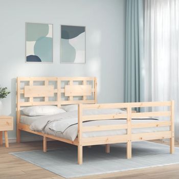 Cama Matrimonial | Cama Para Adultos | Estructura De Cama Con Cabecero Madera Maciza 140x200 Cm Cfw544400