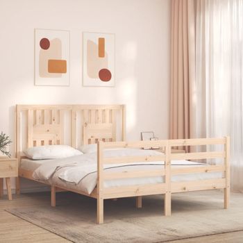 Cama Matrimonial | Cama Para Adultos | Estructura De Cama Con Cabecero Madera Maciza 140x200 Cm Cfw291147