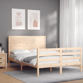 Cama Matrimonial | Cama Para Adultos | Estructura De Cama Con Cabecero Madera Maciza 140x200 Cm Cfw616934