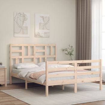 Cama Matrimonial | Cama Para Adultos | Estructura De Cama Con Cabecero Madera Maciza 140x200 Cm Cfw461607