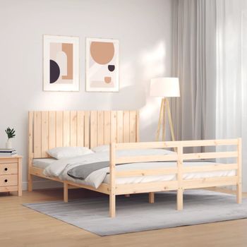 Cama Matrimonial | Cama Para Adultos | Estructura De Cama Con Cabecero Madera Maciza 160x200 Cm Cfw527353