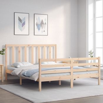 Cama Matrimonial | Cama Para Adultos | Estructura De Cama Con Cabecero Madera Maciza 160x200 Cm Cfw654489