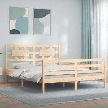 Cama Matrimonial | Cama Para Adultos | Estructura De Cama Con Cabecero Madera Maciza 160x200 Cm Cfw745644