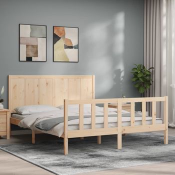 Cama Matrimonial | Cama Para Adultos | Estructura De Cama Con Cabecero Madera Maciza 160x200 Cm Cfw738106