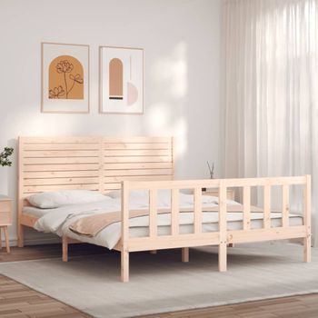 Cama Matrimonial | Cama Para Adultos | Estructura De Cama Con Cabecero Madera Maciza 160x200 Cm Cfw224913