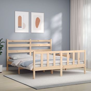 Cama Matrimonial | Cama Para Adultos | Estructura De Cama Con Cabecero Madera Maciza 160x200 Cm Cfw272458