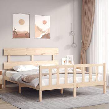 Cama Matrimonial | Cama Para Adultos | Estructura De Cama Con Cabecero Madera Maciza 160x200 Cm Cfw943493