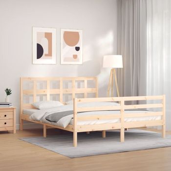 Cama Matrimonial | Cama Para Adultos | Estructura De Cama Con Cabecero Madera Maciza 160x200 Cm Cfw122768