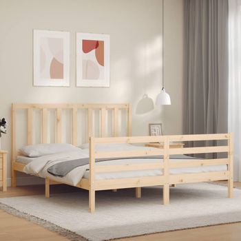 Cama Matrimonial | Cama Para Adultos | Estructura De Cama Con Cabecero Madera Maciza 160x200 Cm Cfw108709